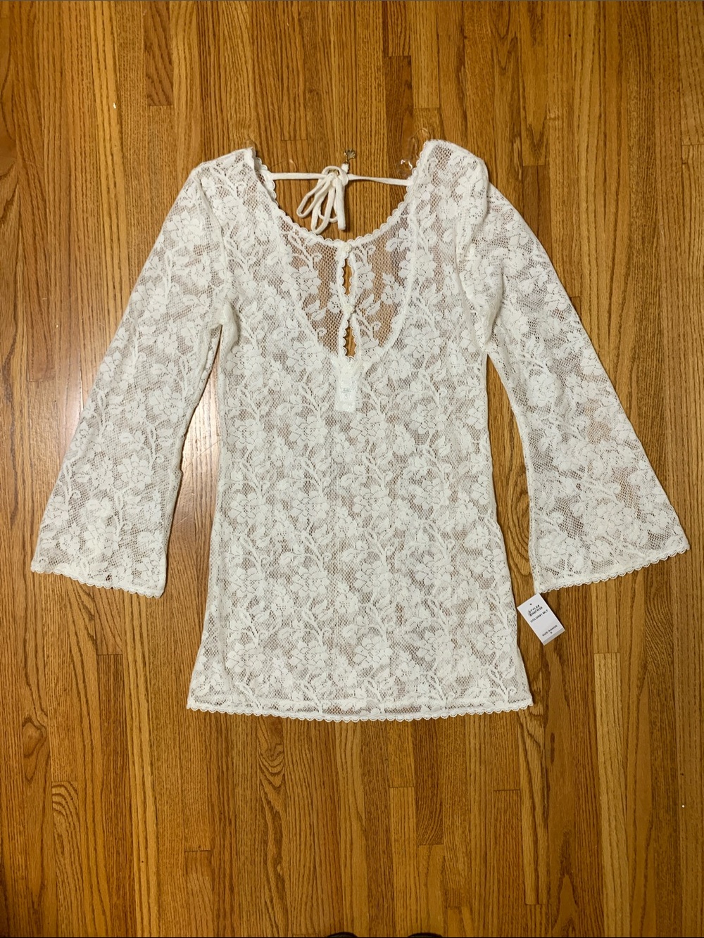 Sunshine 79 swim coverup - white lace mini dress on/ tunic “celestial petals”